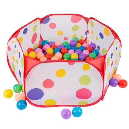 Hey Play Kids Pop-up Six-sided Ball Pit Tent with 200 Colorful & Soft Crush-proof Non-toxic Plastic Balls AF420000
